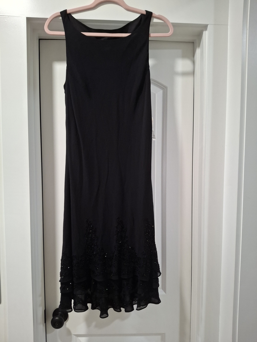 Jones New York Black Sleeveless Midi Dress with Beaded Hem